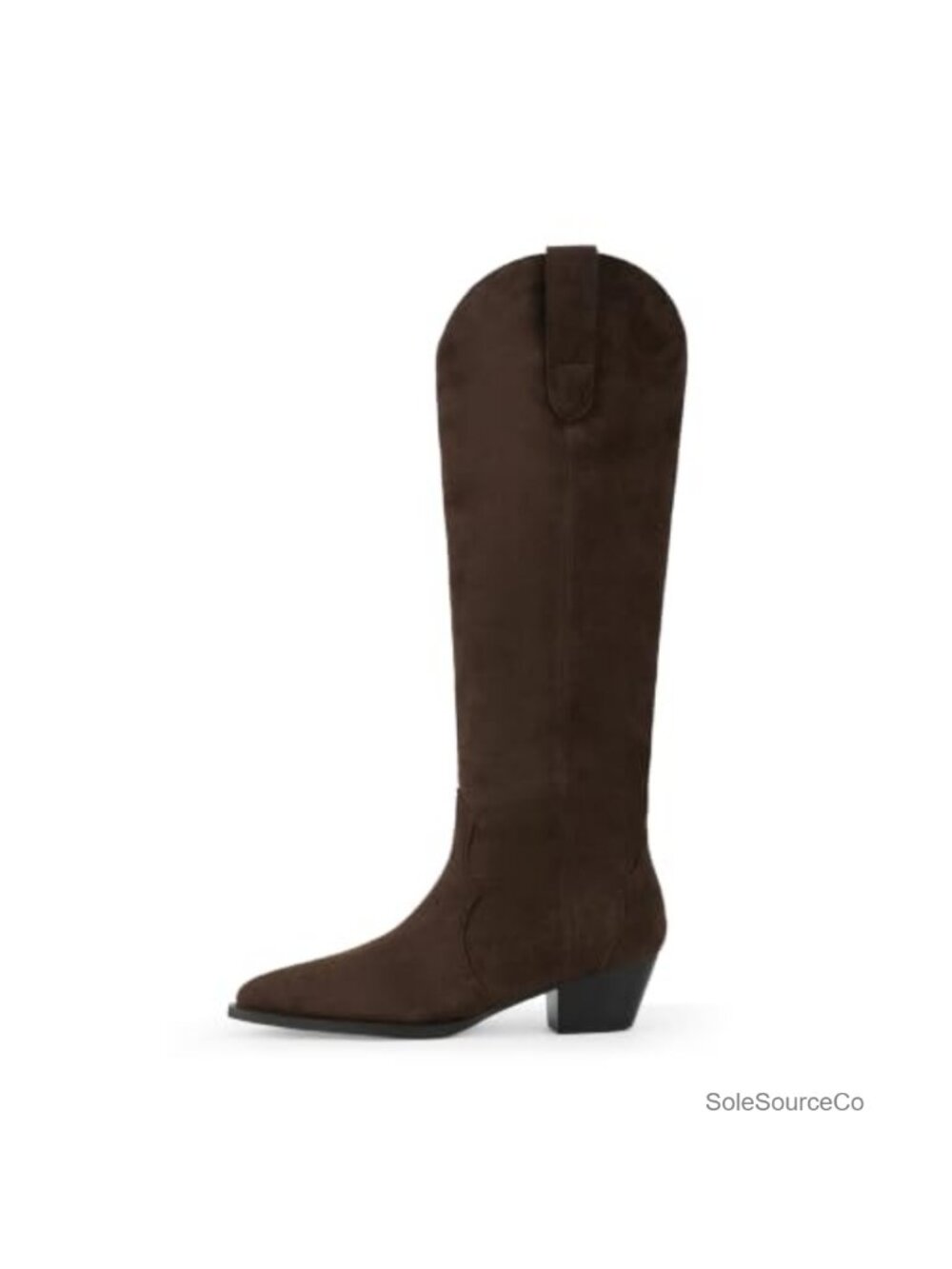 Suede Cowboy Boots Pointed Toe Chunky Heel Knee High Pull On Women